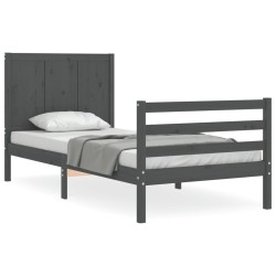 vidaXL Massivholzbett mit Kopfteil Grau 90x200 cm