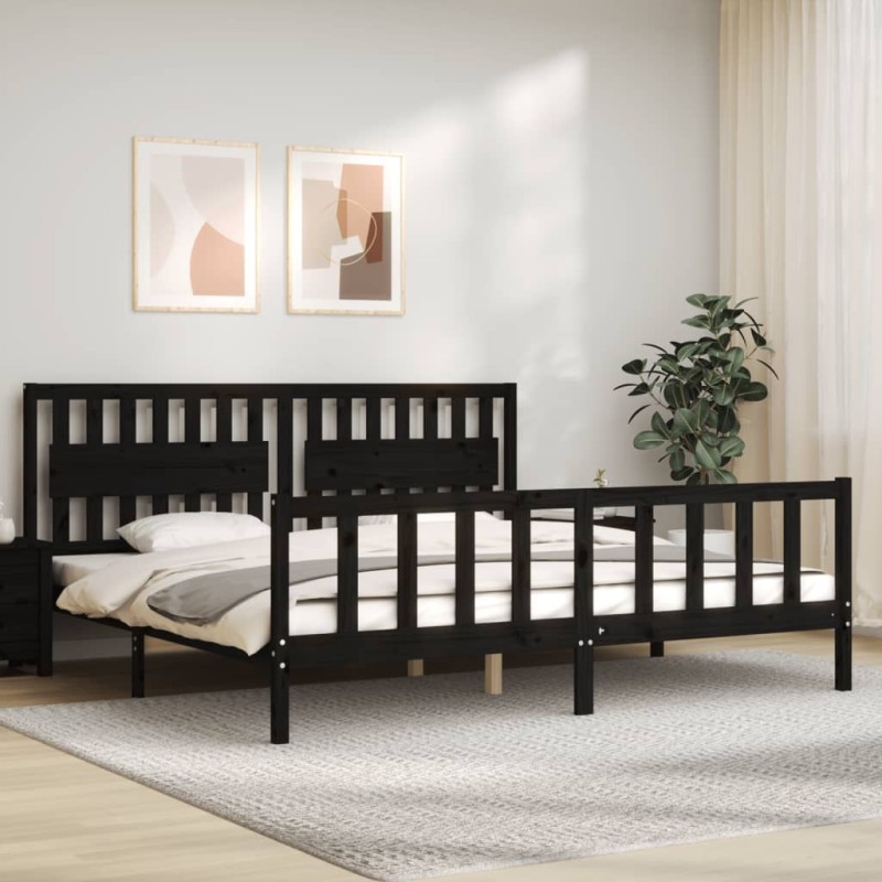 vidaXL Massivholzbett mit Kopfteil Schwarz 200x200 cm vidaXL Massivholzbett mit Kopfteil Schwarz 200x200 cm
