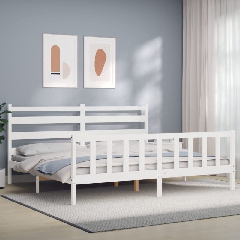 vidaXL Massivholzbett mit Kopfteil Weiß 200x200 cm vidaXL Massivholzbett mit Kopfteil Weiß 200x200 cm
