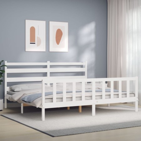 vidaXL Massivholzbett mit Kopfteil Weiß 200x200 cm