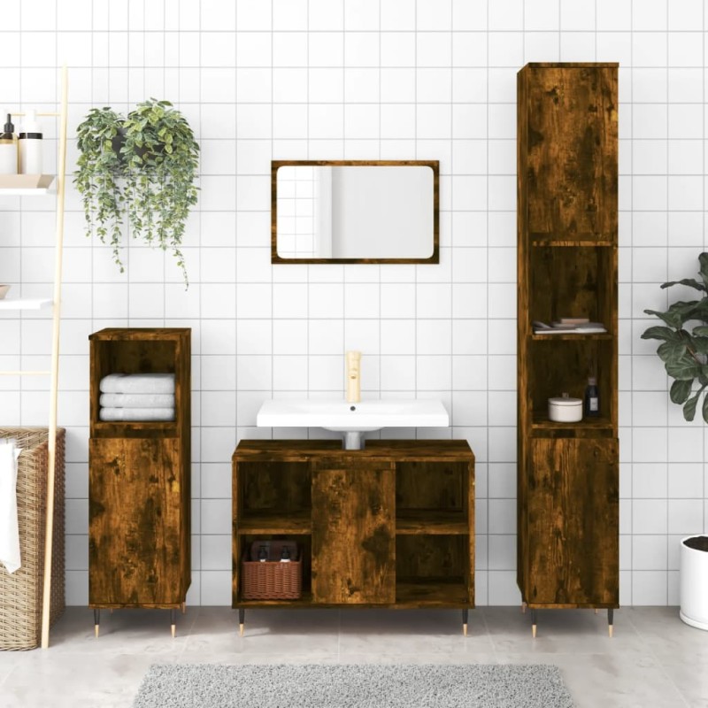 vidaXL 3-tlg. Badmöbel-Set Räuchereiche Holzwerkstoff vidaXL 3-tlg. Badmöbel-Set Räuchereiche Holzwerkstoff