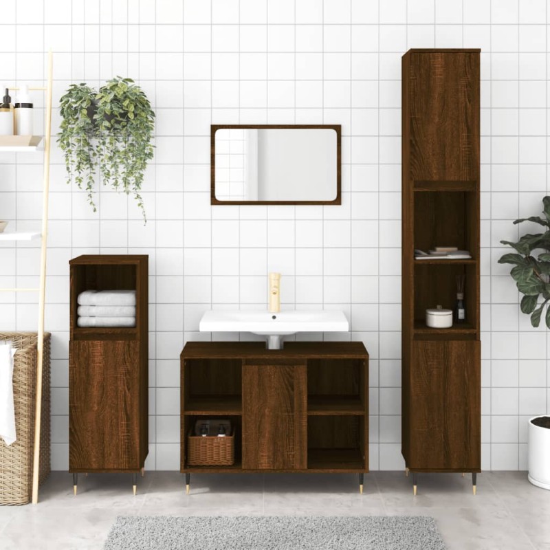 vidaXL 3-tlg. Badmöbel-Set Braun Eichen-Optik Holzwerkstoff vidaXL 3-tlg. Badmöbel-Set Braun Eichen-Optik Holzwerkstoff