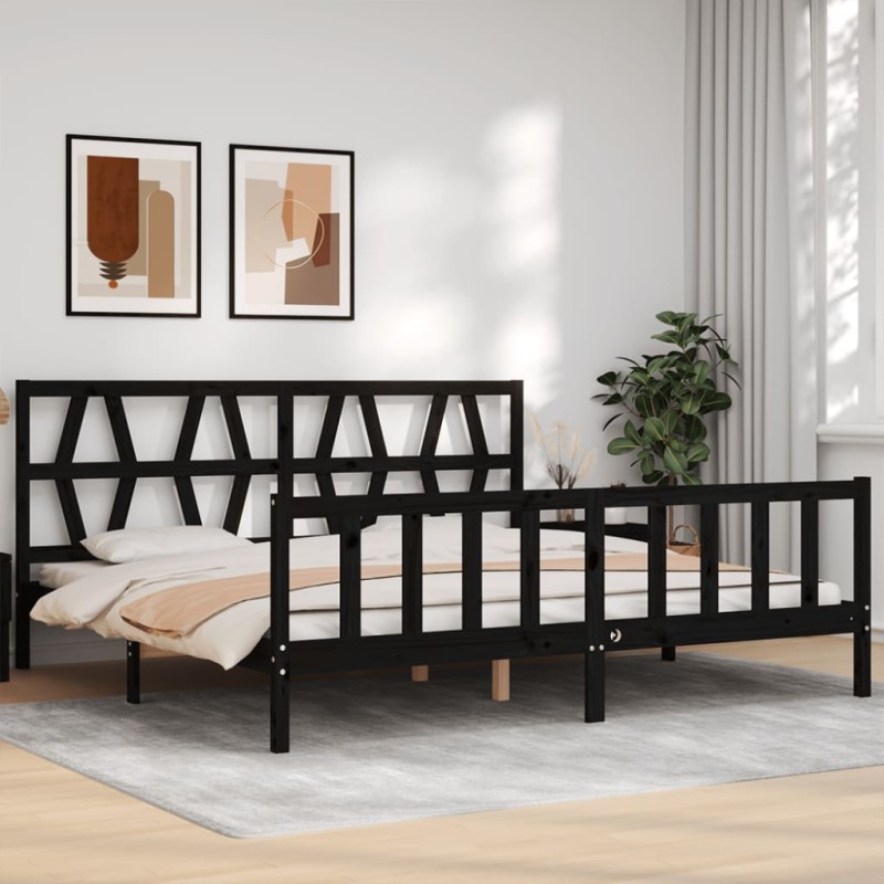 vidaXL Massivholzbett mit Kopfteil Schwarz vidaXL Massivholzbett mit Kopfteil Schwarz