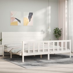 vidaXL Massivholzbett mit Kopfteil Weiß 200x200 cm