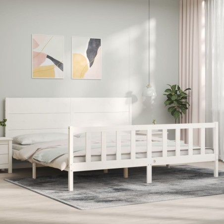 vidaXL Massivholzbett mit Kopfteil Weiß 200x200 cm