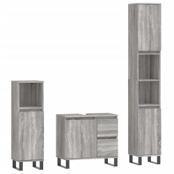 vidaXL 3-tlg. Badmöbel-Set Grau Sonoma Holzwerkstoff