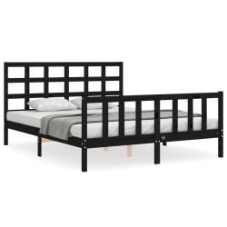 vidaXL Massivholzbett mit Kopfteil Schwarz 160x200 cm