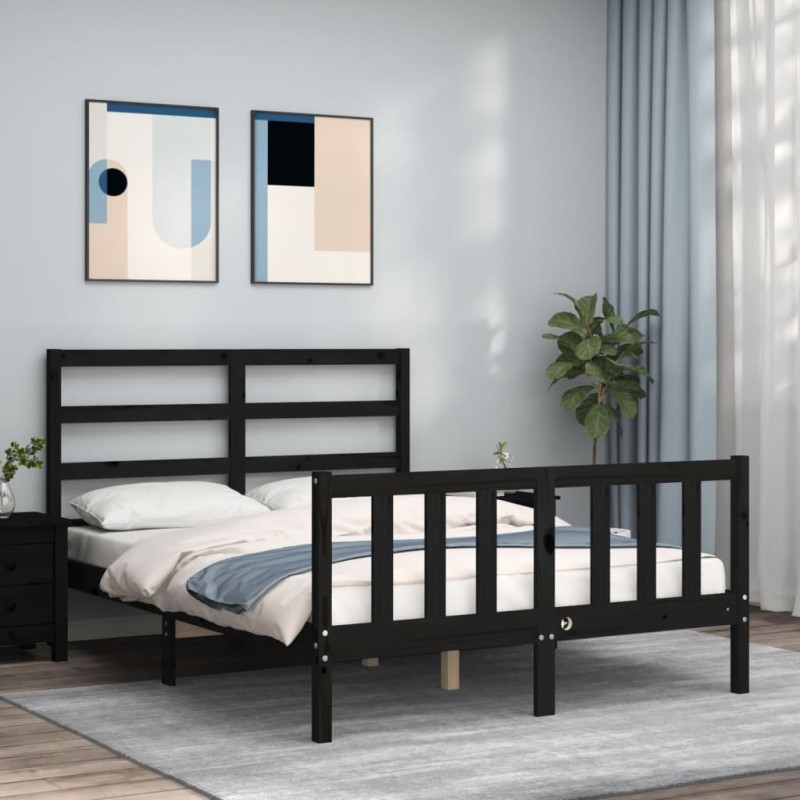 vidaXL Massivholzbett mit Kopfteil Schwarz vidaXL Massivholzbett mit Kopfteil Schwarz