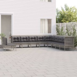 vidaXL 11-tlg. Garten-Lounge-Set mit Kissen Grau Poly Rattan