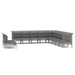 vidaXL 11-tlg. Garten-Lounge-Set mit Kissen Grau Poly Rattan