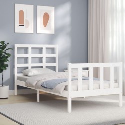 vidaXL Massivholzbett mit Kopfteil Weiß 90x200 cm
