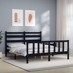 vidaXL Massivholzbett mit Kopfteil Schwarz