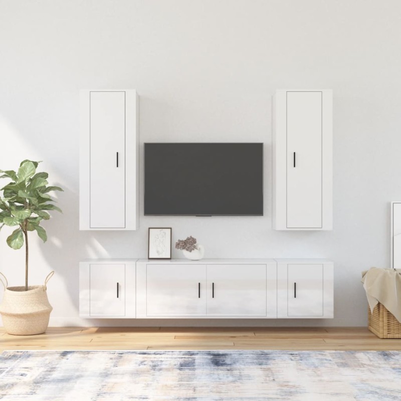 vidaXL 5-tlg. TV-Schrank-Set Hochglanz-Weiß Holzwerkstoff vidaXL 5-tlg. TV-Schrank-Set Hochglanz-Weiß Holzwerkstoff