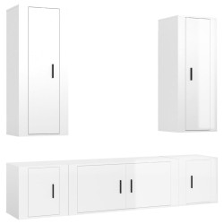 vidaXL 5-tlg. TV-Schrank-Set Hochglanz-Weiß Holzwerkstoff