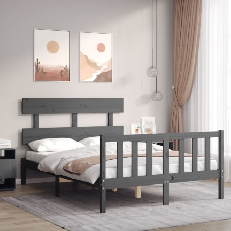 vidaXL Massivholzbett mit Kopfteil Grau 120x200 cm