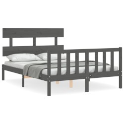 vidaXL Massivholzbett mit Kopfteil Grau 120x200 cm
