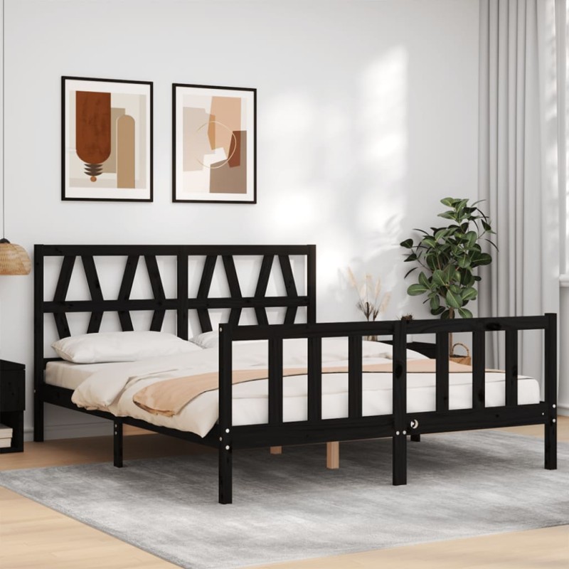 vidaXL Massivholzbett mit Kopfteil Schwarz 160x200 cm vidaXL Massivholzbett mit Kopfteil Schwarz 160x200 cm