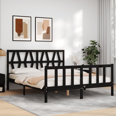 vidaXL Massivholzbett mit Kopfteil Schwarz 160x200 cm