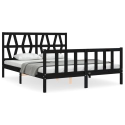vidaXL Massivholzbett mit Kopfteil Schwarz 160x200 cm