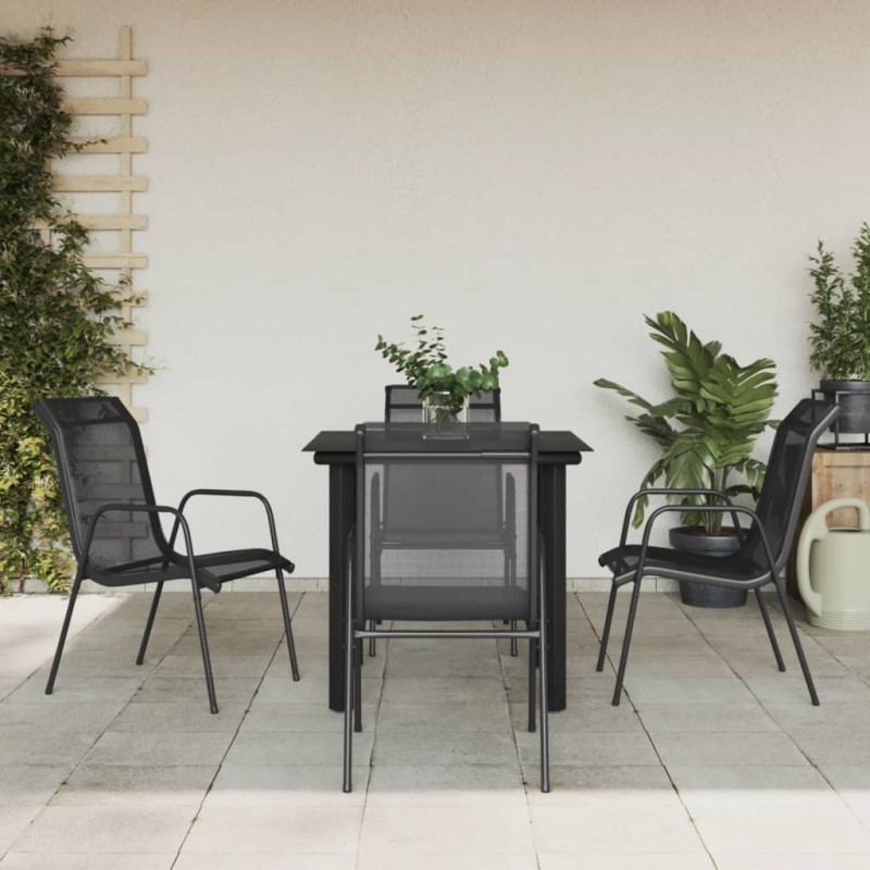 vidaXL 5-tlg. Garten-Essgruppe Schwarz Stahl und Textilene vidaXL 5-tlg. Garten-Essgruppe Schwarz Stahl und Textilene