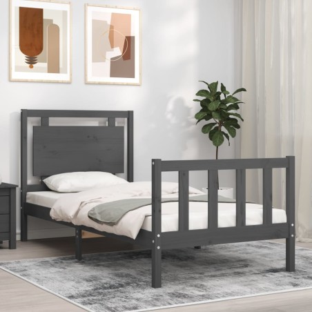 vidaXL Massivholzbett mit Kopfteil Grau 100x200 cm