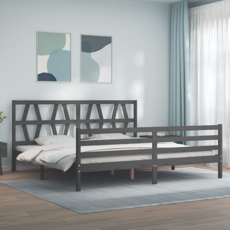 vidaXL Massivholzbett mit Kopfteil Grau 200x200 cm vidaXL Massivholzbett mit Kopfteil Grau 200x200 cm