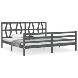 vidaXL Massivholzbett mit Kopfteil Grau 200x200 cm