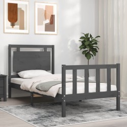 vidaXL Massivholzbett mit Kopfteil Grau 90x200 cm