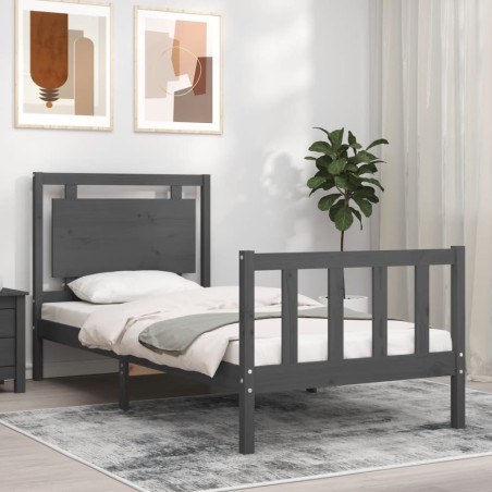 vidaXL Massivholzbett mit Kopfteil Grau 90x200 cm