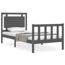 vidaXL Massivholzbett mit Kopfteil Grau 90x200 cm
