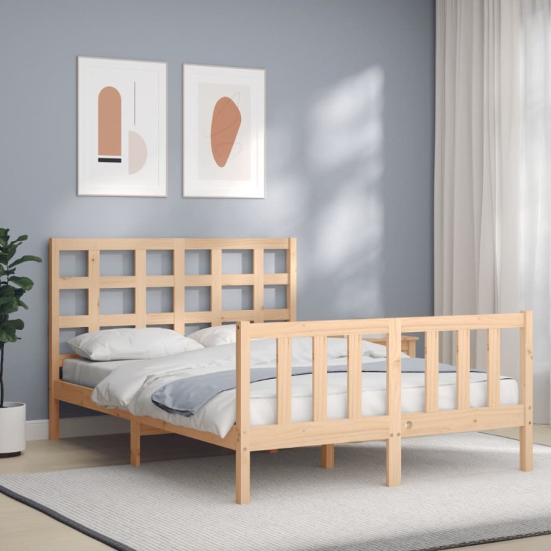 vidaXL Massivholzbett mit Kopfteil 140x190 cm vidaXL Massivholzbett mit Kopfteil 140x190 cm