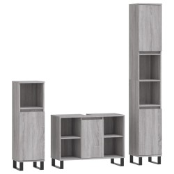 vidaXL 3-tlg. Badmöbel-Set Grau Sonoma Holzwerkstoff