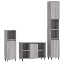 vidaXL 3-tlg. Badmöbel-Set Grau Sonoma Holzwerkstoff