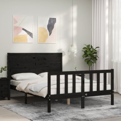 vidaXL Massivholzbett mit Kopfteil Schwarz 120x200 cm