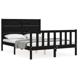 vidaXL Massivholzbett mit Kopfteil Schwarz 120x200 cm