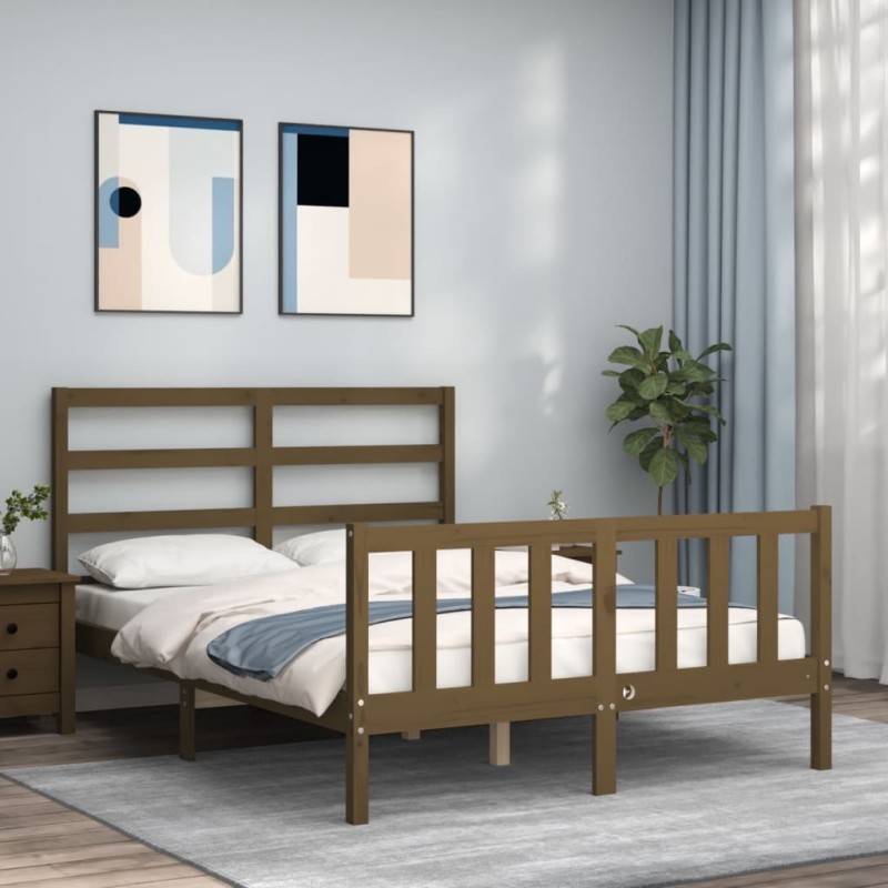 vidaXL Massivholzbett mit Kopfteil Honigbraun vidaXL Massivholzbett mit Kopfteil Honigbraun