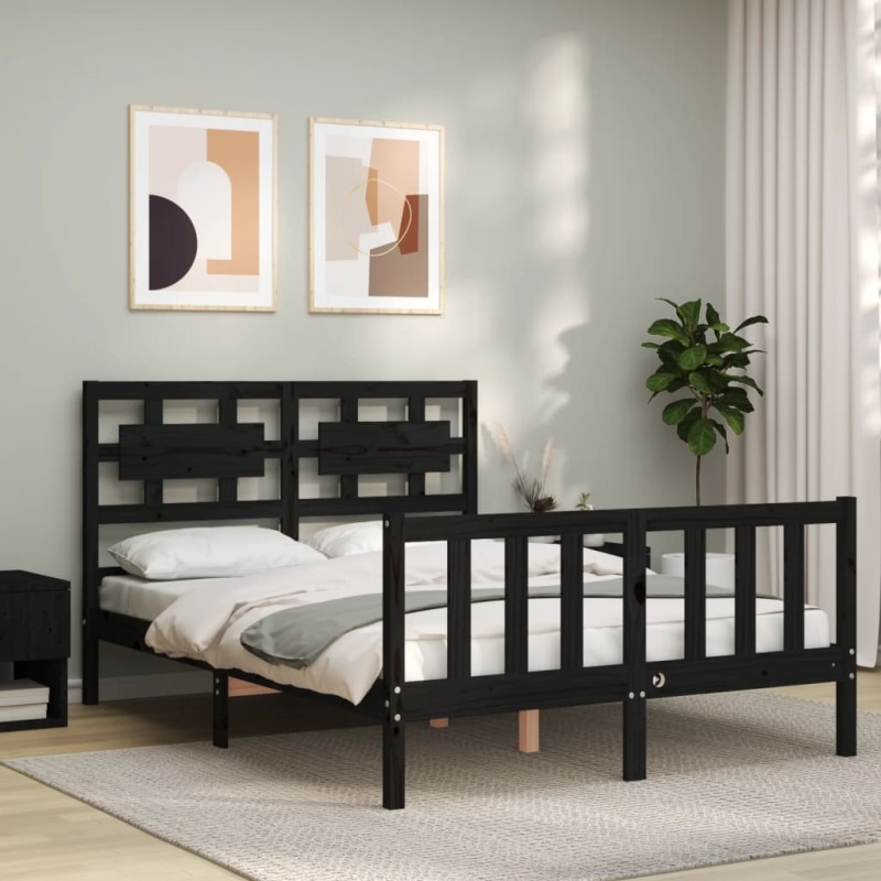 vidaXL Massivholzbett mit Kopfteil Schwarz vidaXL Massivholzbett mit Kopfteil Schwarz