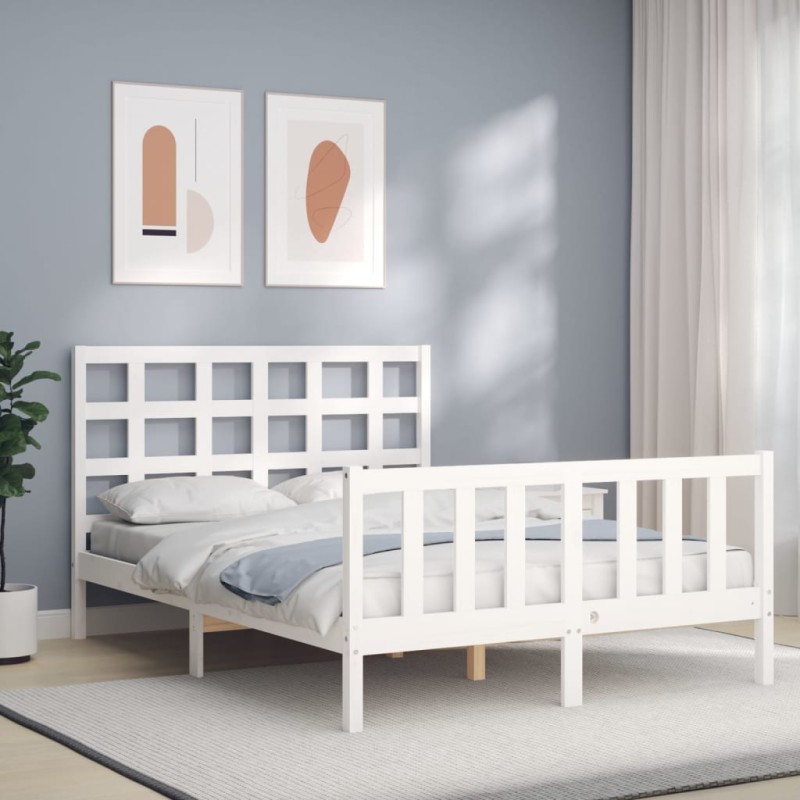 vidaXL Massivholzbett mit Kopfteil Weiß 140x190 cm vidaXL Massivholzbett mit Kopfteil Weiß 140x190 cm