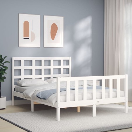vidaXL Massivholzbett mit Kopfteil Weiß 140x190 cm