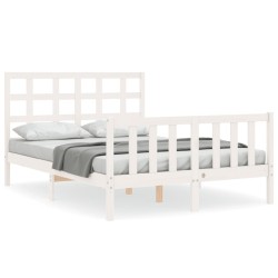 vidaXL Massivholzbett mit Kopfteil Weiß 140x190 cm