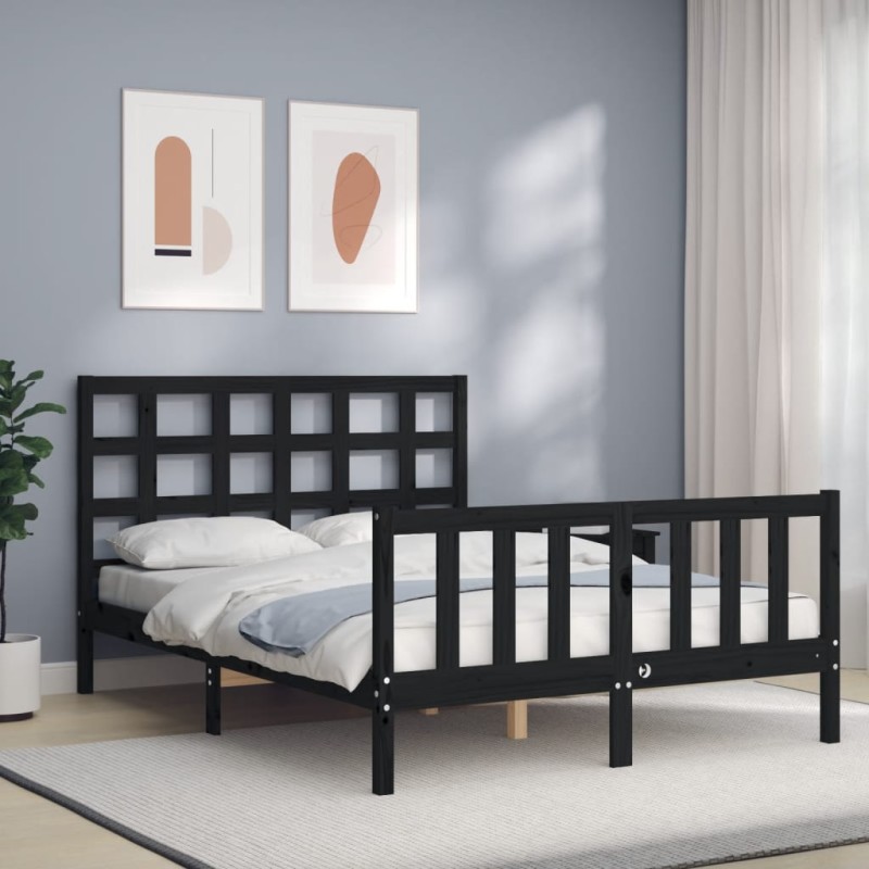 vidaXL Massivholzbett mit Kopfteil Schwarz 120x200 cm vidaXL Massivholzbett mit Kopfteil Schwarz 120x200 cm