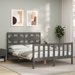 vidaXL Massivholzbett mit Kopfteil Grau 140x190 cm