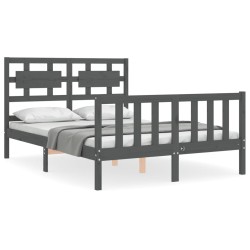 vidaXL Massivholzbett mit Kopfteil Grau 140x190 cm
