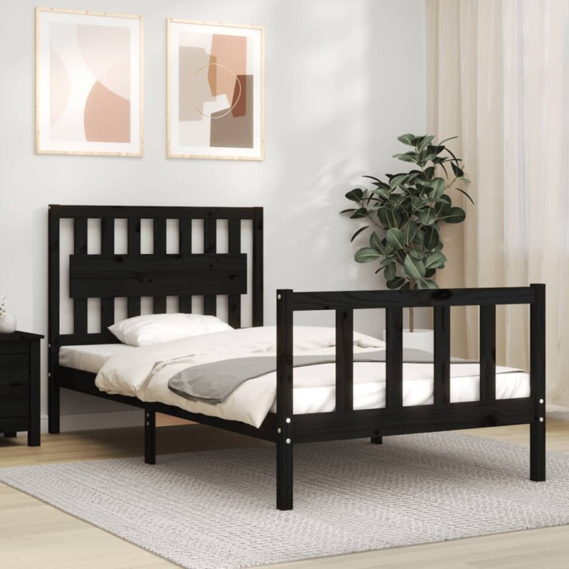 vidaXL Massivholzbett mit Kopfteil Schwarz 100x200 cm vidaXL Massivholzbett mit Kopfteil Schwarz 100x200 cm