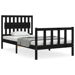 vidaXL Massivholzbett mit Kopfteil Schwarz 100x200 cm