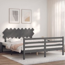 vidaXL Massivholzbett mit Kopfteil Grau 160x200 cm