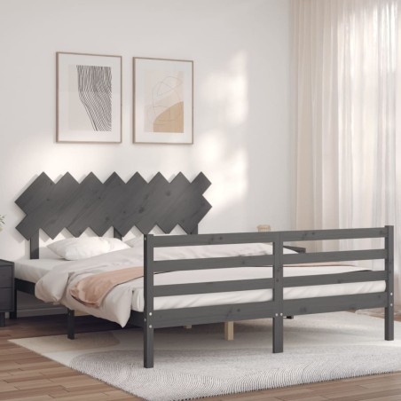 vidaXL Massivholzbett mit Kopfteil Grau 160x200 cm