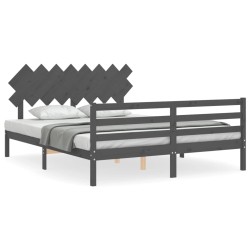 vidaXL Massivholzbett mit Kopfteil Grau 160x200 cm