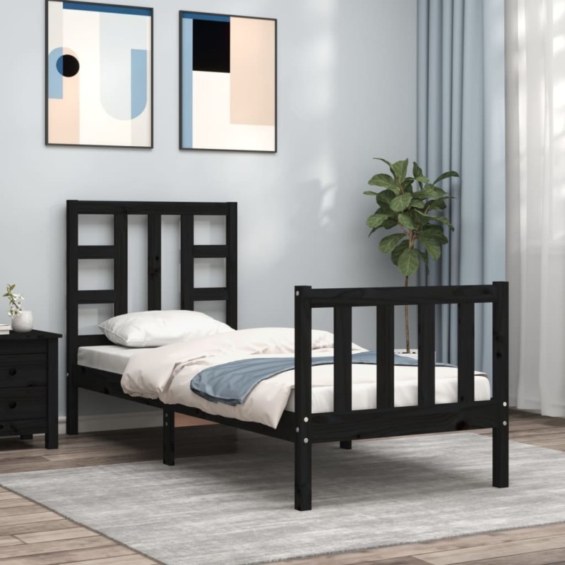 vidaXL Massivholzbett mit Kopfteil Schwarz vidaXL Massivholzbett mit Kopfteil Schwarz