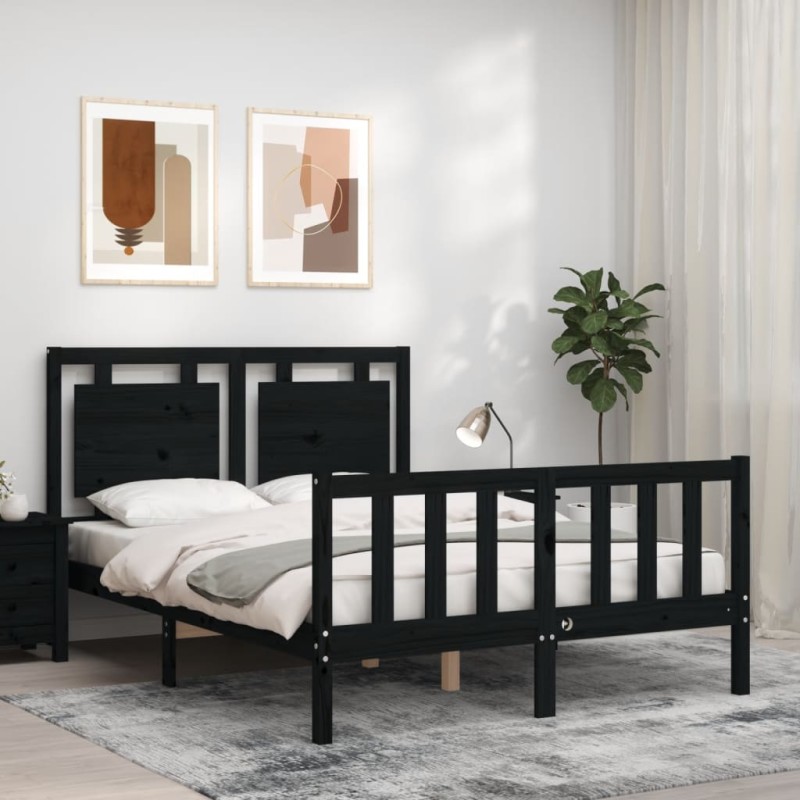 vidaXL Massivholzbett mit Kopfteil Schwarz 140x200 cm vidaXL Massivholzbett mit Kopfteil Schwarz 140x200 cm
